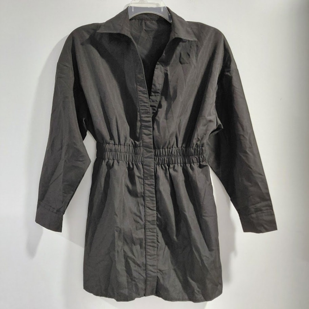 Black Long Sleeve Cinched Waist Shirt Dress V-Neck Min Ap-M Mens Size M